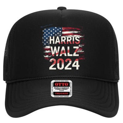 Harris Walz 2024 Patriotic Election Kamala Harris High Crown Mesh Back Trucker Hat