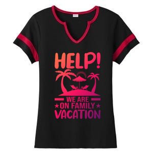 Help We Are On Family Vacay Funny Retro Costume Gift Ladies Halftime Notch Neck Tee