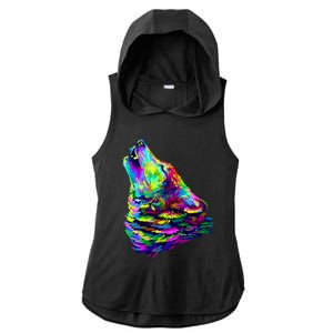 Howling Wolf Abstract Ladies PosiCharge Tri-Blend Wicking Draft Hoodie Tank