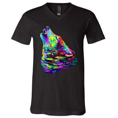 Howling Wolf Abstract V-Neck T-Shirt