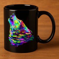 Howling Wolf Abstract 11oz C Handle Ceramic Mug