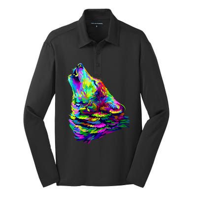 Howling Wolf Abstract Silk Touch Performance Long Sleeve Polo