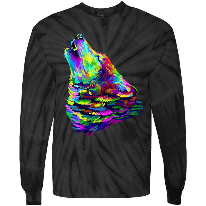 Howling Wolf Abstract Tie-Dye Long Sleeve Shirt