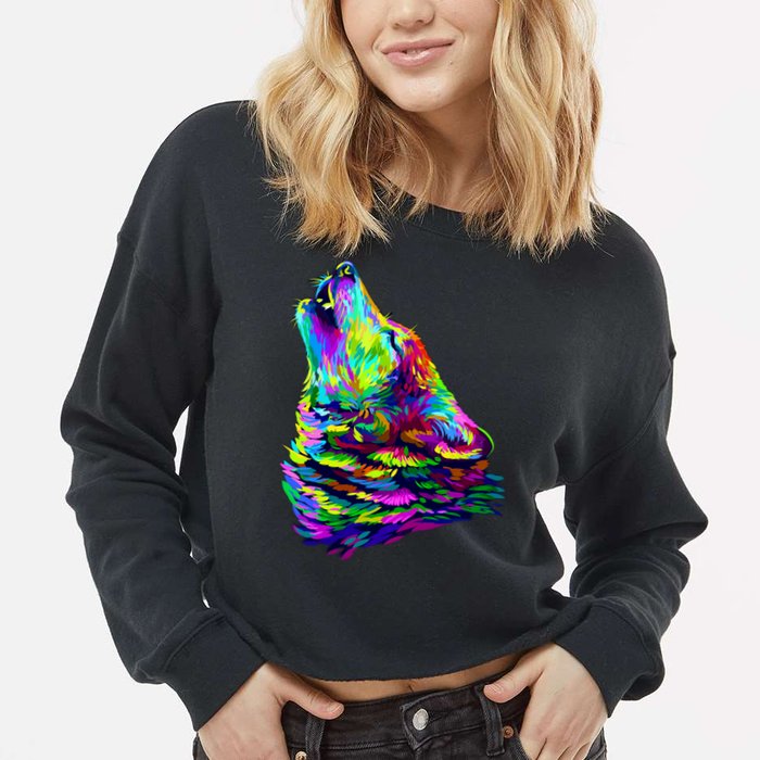 Howling Wolf Abstract Cropped Pullover Crew
