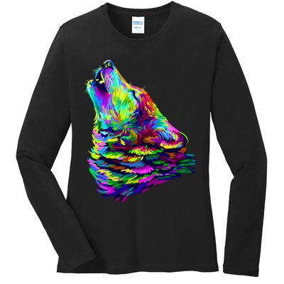 Howling Wolf Abstract Ladies Long Sleeve Shirt
