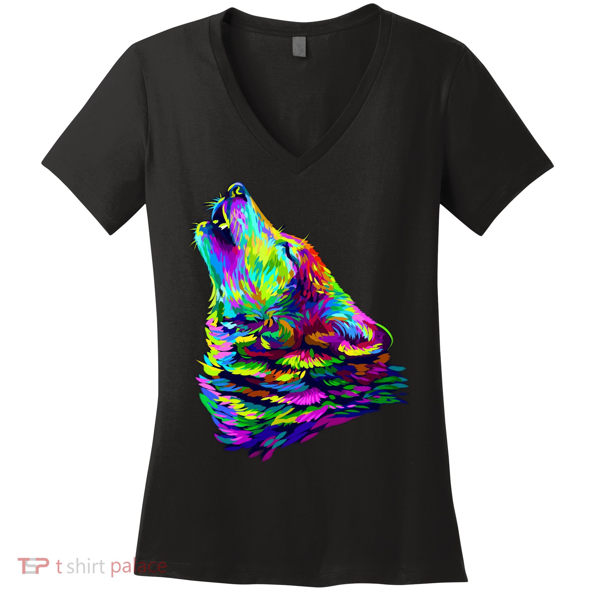 Howling Wolf Abstract Women's V-Neck T-Shirt