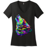 Howling Wolf Abstract Women's V-Neck T-Shirt