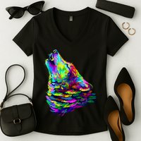 Howling Wolf Abstract Women's V-Neck T-Shirt