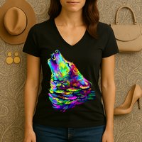 Howling Wolf Abstract Women's V-Neck T-Shirt