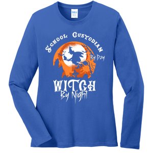 Halloween Witch And School Custodian Great Gift Ladies Long Sleeve Shirt