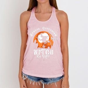 Halloween Witch And School Custodian Great Gift Women's Knotted Racerback Tank