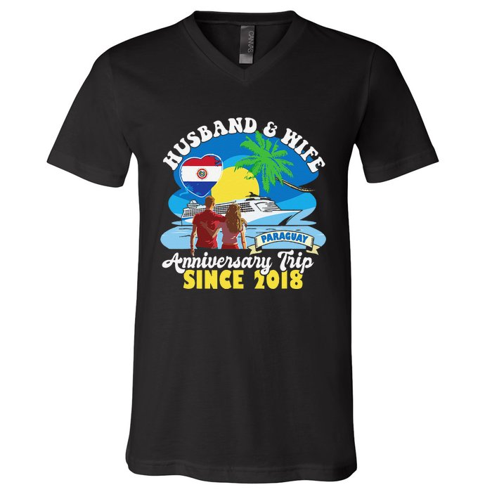 Husband & Wife Anniversary Trip Since 2018 Paraguay V-Neck T-Shirt