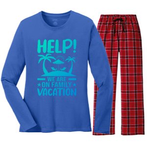 Help We Are On Family Vacay Funny Retro Costume Gift Women's Long Sleeve Flannel Pajama Set 