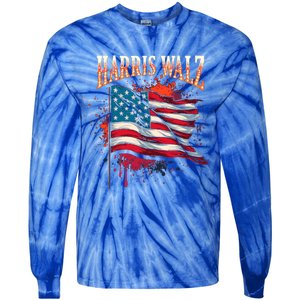 Harris Walz American Flag Gift Tie-Dye Long Sleeve Shirt