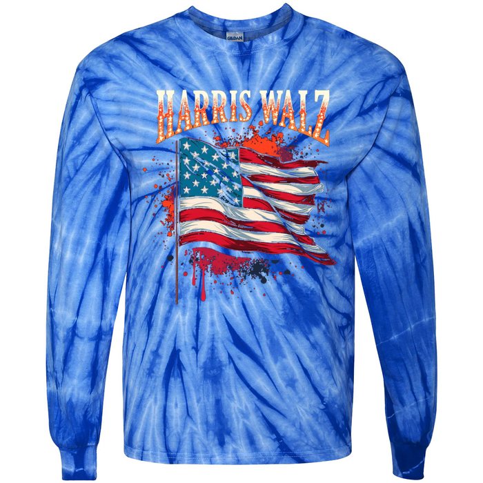 Harris Walz American Flag Gift Tie-Dye Long Sleeve Shirt