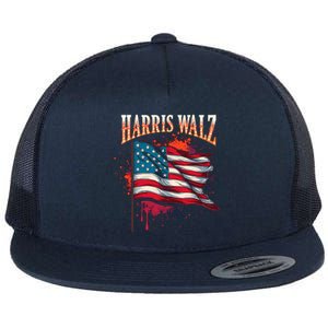 Harris Walz American Flag Gift Flat Bill Trucker Hat