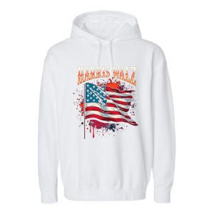 Harris Walz American Flag Gift Garment-Dyed Fleece Hoodie