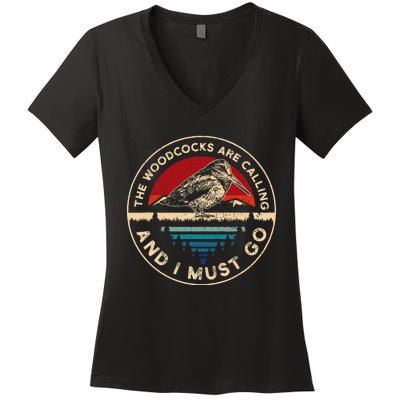 Hunting Woodcock Bird Retro Funny Phone Calls Hunter Women's V-Neck T-Shirt