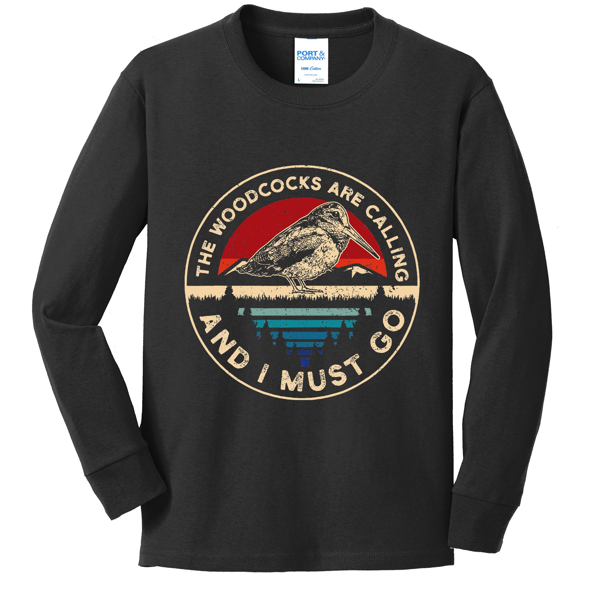Hunting Woodcock Bird Retro Funny Phone Calls Hunter Kids Long Sleeve Shirt