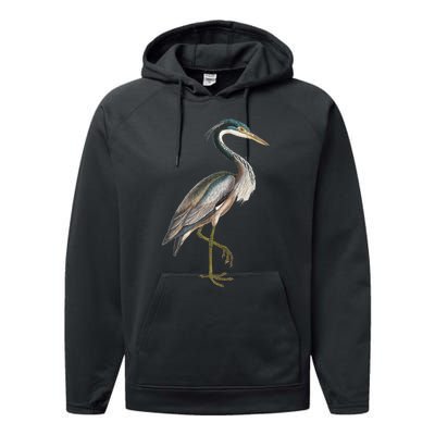 Heron Water Bird Lover Blue Heron Coastal Birds Performance Fleece Hoodie