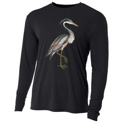 Heron Water Bird Lover Blue Heron Coastal Birds Cooling Performance Long Sleeve Crew