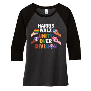 Harris Walz Bridging AmericaS Divide Women's Tri-Blend 3/4-Sleeve Raglan Shirt