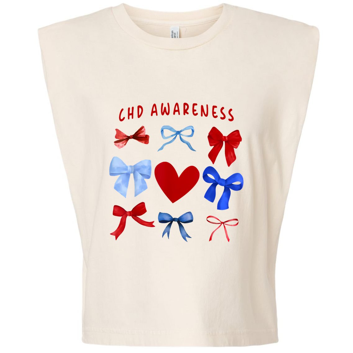 Heart Warrior Chd Awareness Heart Disease Coquette Bow Garment-Dyed Women's Muscle Tee