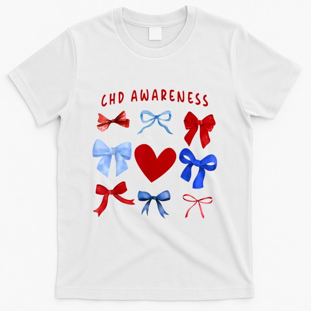 Heart Warrior Chd Awareness Heart Disease Coquette Bow T-Shirt