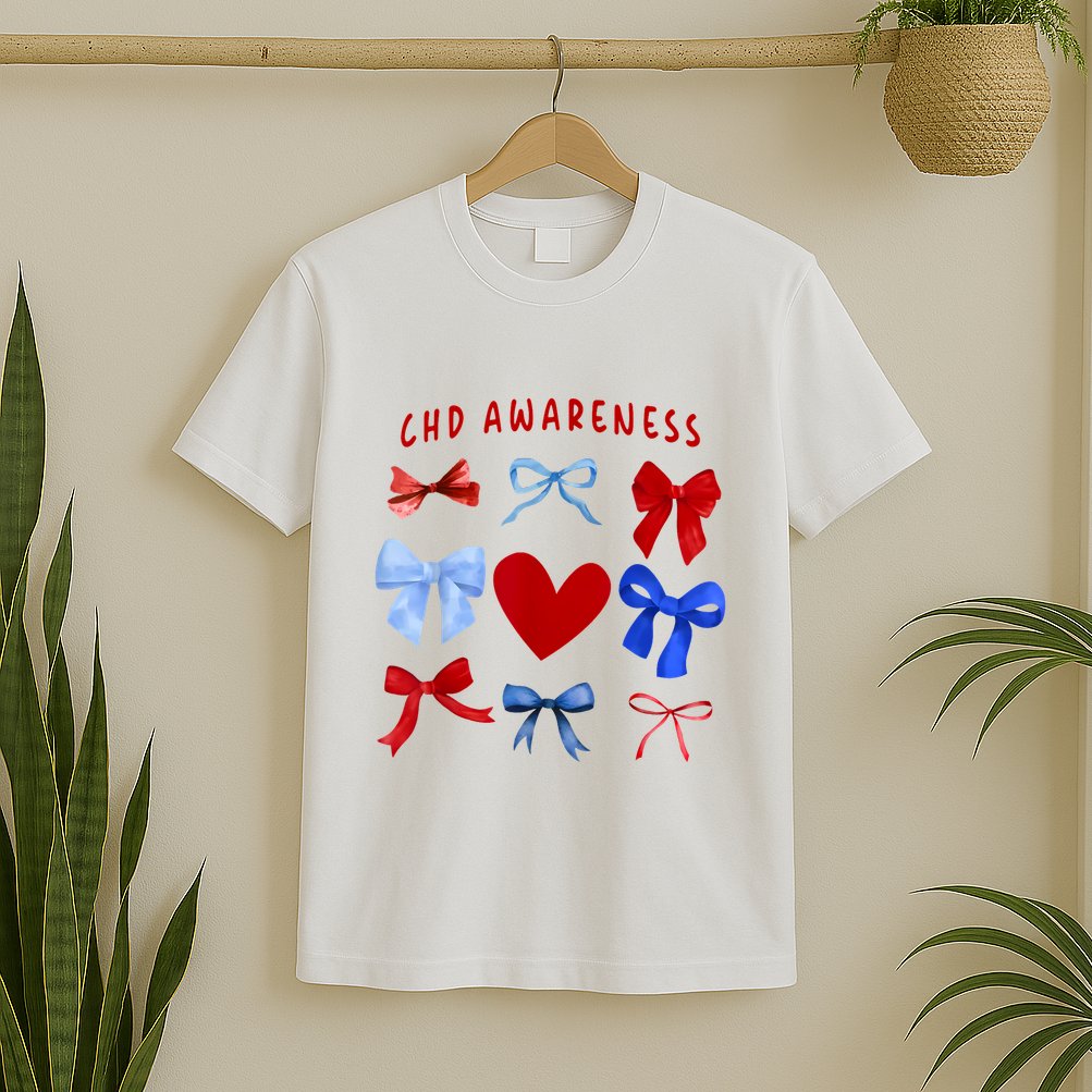 Heart Warrior Chd Awareness Heart Disease Coquette Bow T-Shirt