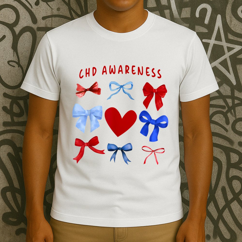Heart Warrior Chd Awareness Heart Disease Coquette Bow T-Shirt