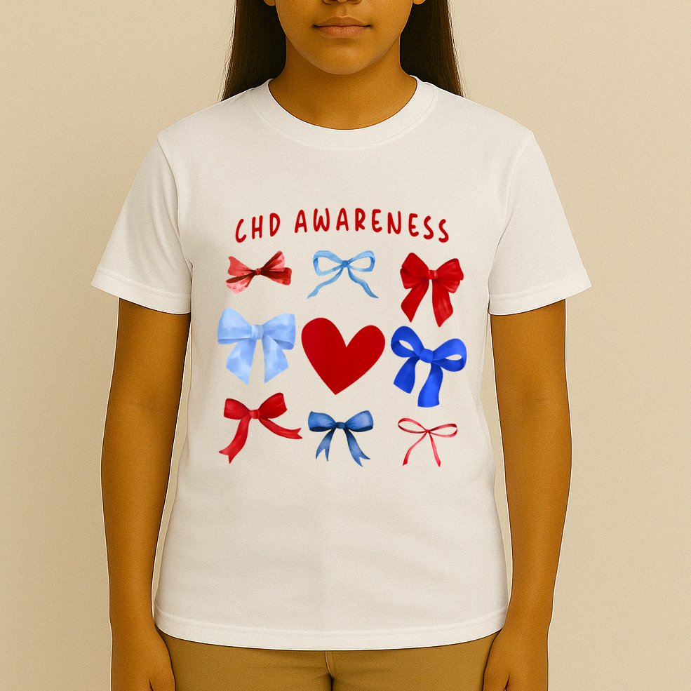 Heart Warrior Chd Awareness Heart Disease Coquette Bow T-Shirt