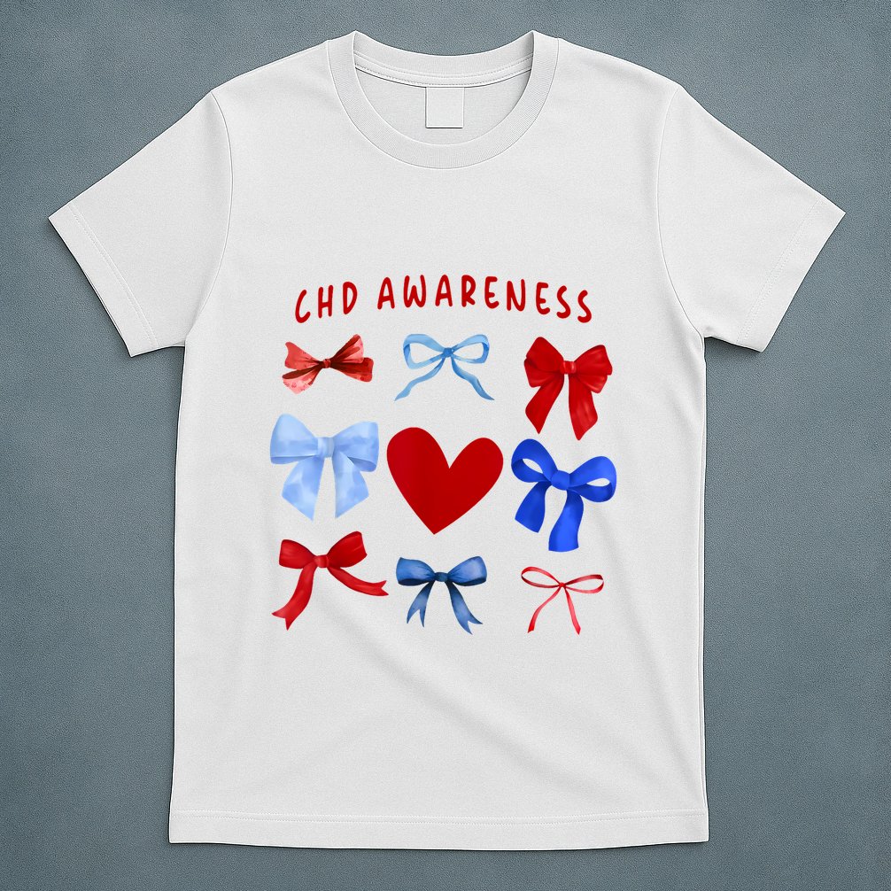 Heart Warrior Chd Awareness Heart Disease Coquette Bow T-Shirt