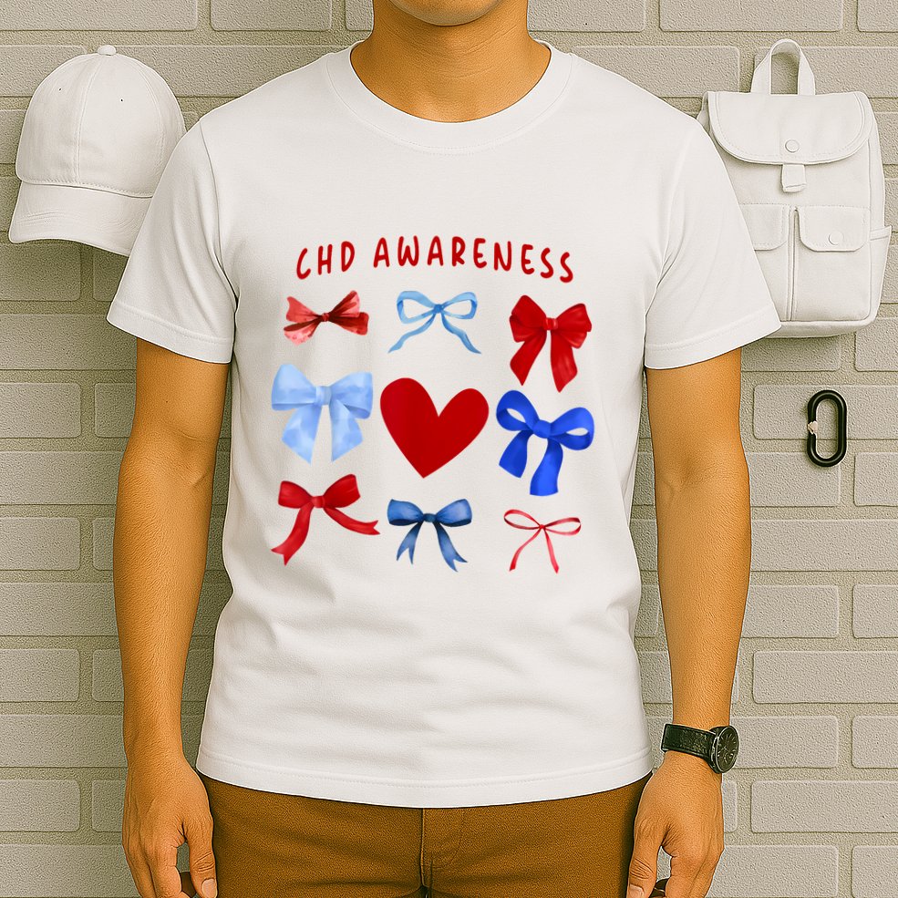 Heart Warrior Chd Awareness Heart Disease Coquette Bow T-Shirt