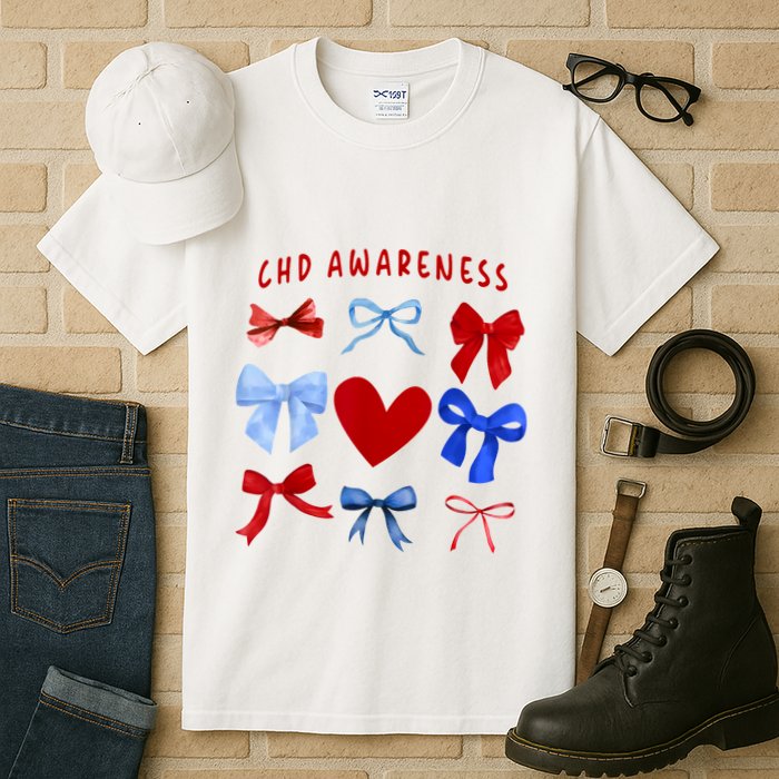 Heart Warrior Chd Awareness Heart Disease Coquette Bow Tall T-Shirt