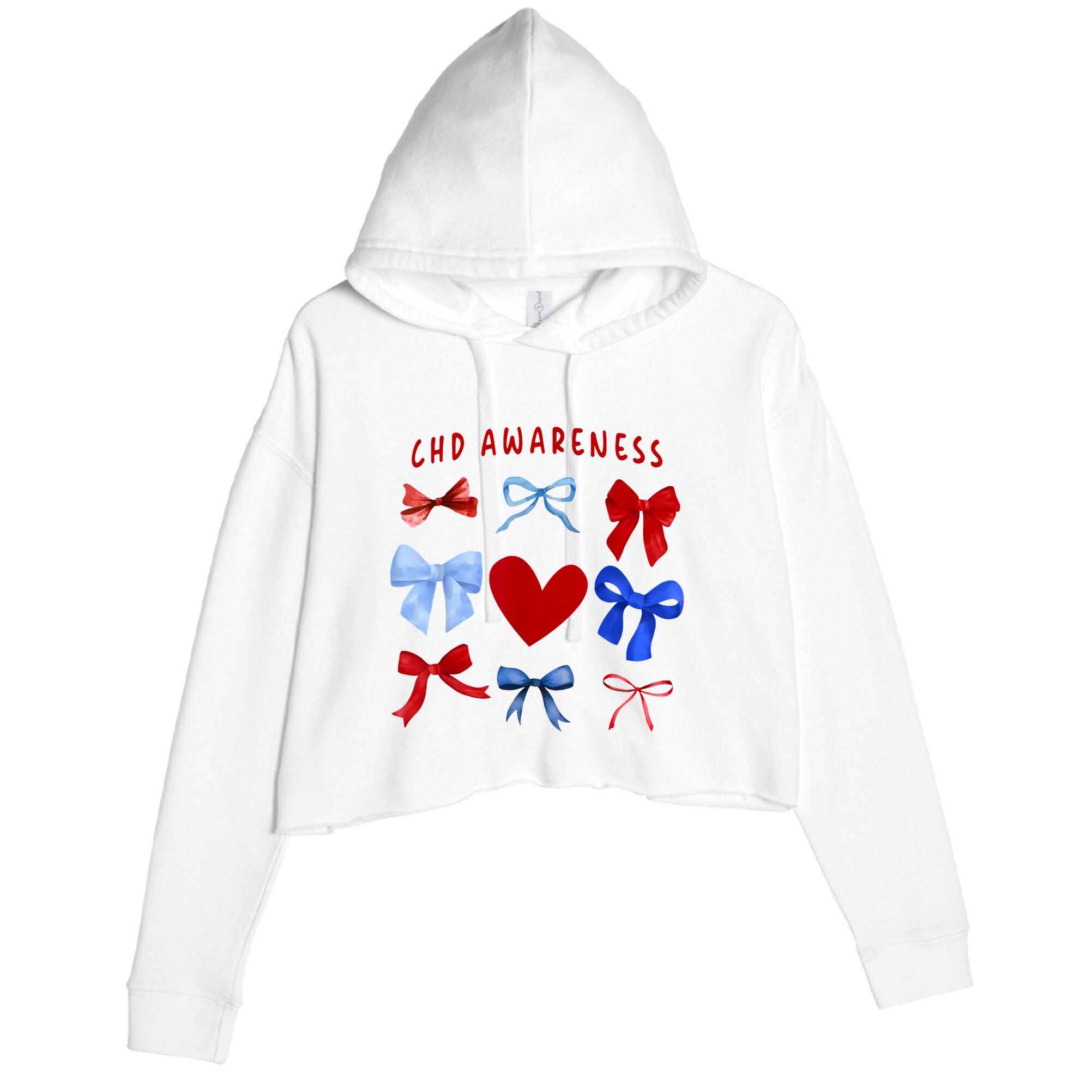 Heart Warrior Chd Awareness Heart Disease Coquette Bow Crop Fleece Hoodie