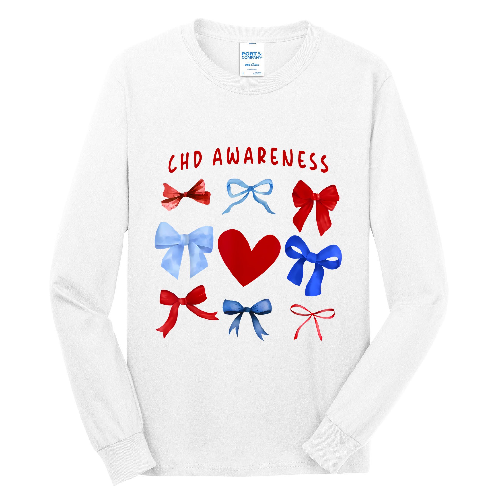 Heart Warrior Chd Awareness Heart Disease Coquette Bow Tall Long Sleeve T-Shirt