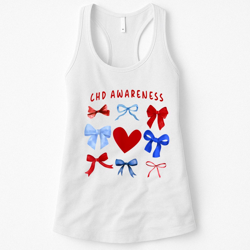 Heart Warrior Chd Awareness Heart Disease Coquette Bow Womens Tank Top