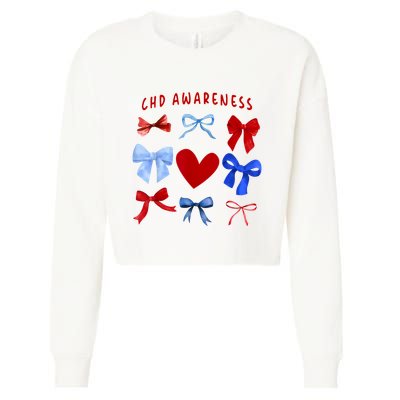 Heart Warrior Chd Awareness Heart Disease Coquette Bow Cropped Pullover Crew