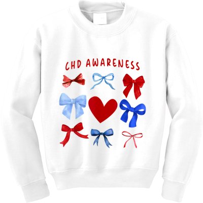 Heart Warrior Chd Awareness Heart Disease Coquette Bow Kids Sweatshirt