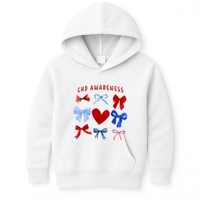 Heart Warrior Chd Awareness Heart Disease Coquette Bow Kids Hoodie