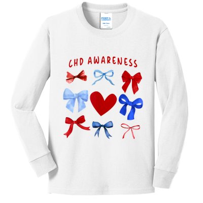Heart Warrior Chd Awareness Heart Disease Coquette Bow Kids Long Sleeve Shirt