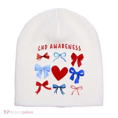 Heart Warrior Chd Awareness Heart Disease Coquette Bow Short Acrylic Beanie