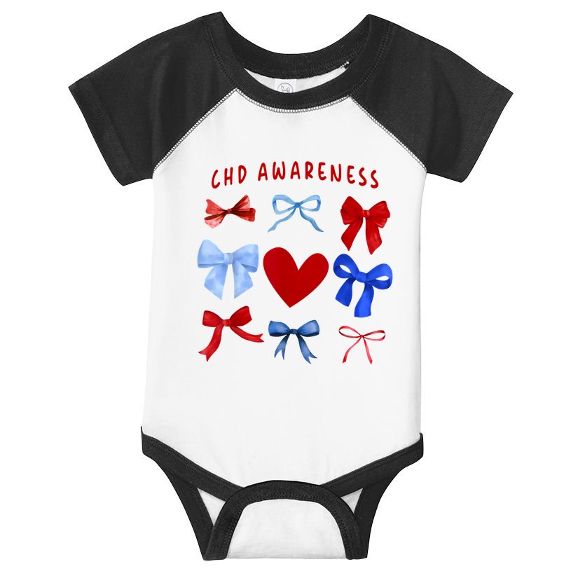 Heart Warrior Chd Awareness Heart Disease Coquette Bow Infant Baby Jersey Bodysuit