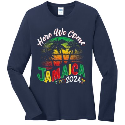 Here We Come Jamaica 2024 Trip Family Summer Vacation Ladies Long Sleeve Shirt