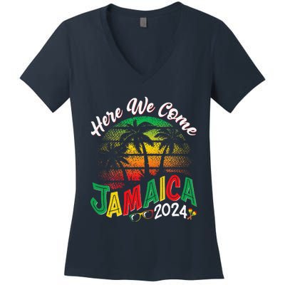 Here We Come Jamaica 2024 Trip Family Summer Vacation Women's V-Neck T-Shirt