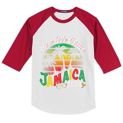 Here We Come Jamaica 2024 Trip Family Summer Vacation Kids Colorblock Raglan Jersey