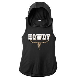 Howdy Western Country Southern Cow Skull Rodeo Bull Cow Ladies PosiCharge Tri-Blend Wicking Draft Hoodie Tank