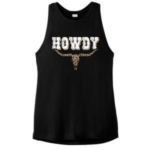 Howdy Western Country Southern Cow Skull Rodeo Bull Cow Ladies PosiCharge Tri-Blend Wicking Tank