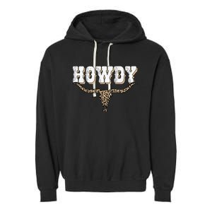 Howdy Western Country Southern Cow Skull Rodeo Bull Cow Garment-Dyed Fleece Hoodie