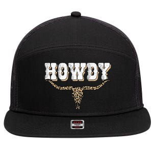 Howdy Western Country Southern Cow Skull Rodeo Bull Cow 7 Panel Mesh Trucker Snapback Hat